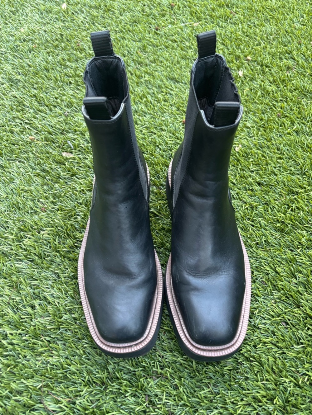 Sam Edelman Black Leather Chelsea Boots Chunky Platform Lug Sole Pull On Size 8
